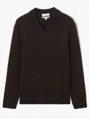 COS Brown Merino Polo Shirt in Medium